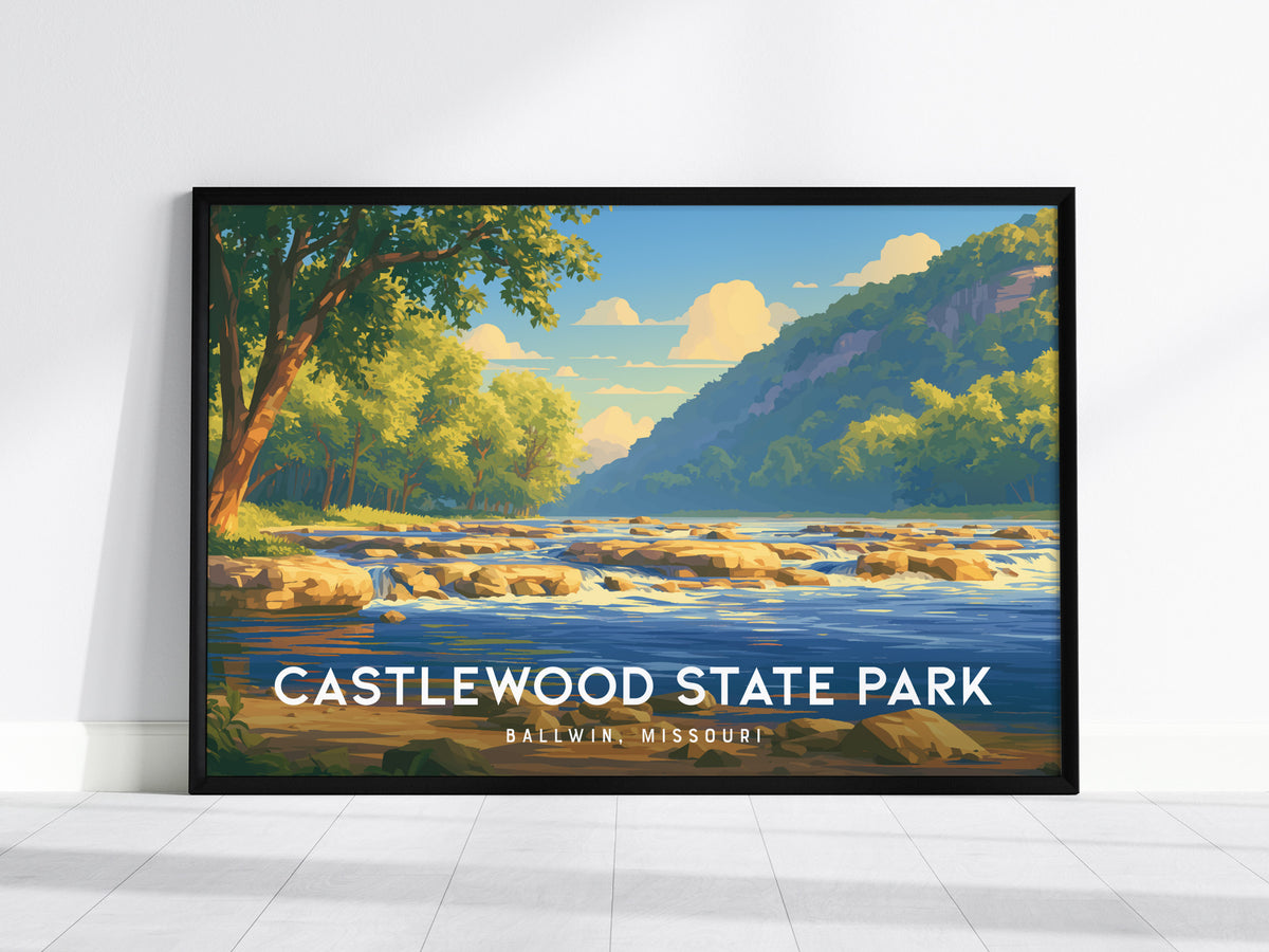 Castlewood State Park Landscape Poster | Ballwin, Missouri Scenic Bluff Overlook Vacation Wall Art — framed wall art, 24x36 i