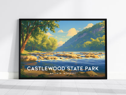 Castlewood State Park Landscape Poster | Ballwin, Missouri Scenic Bluff Overlook Vacation Wall Art — framed wall art, 24x36 i