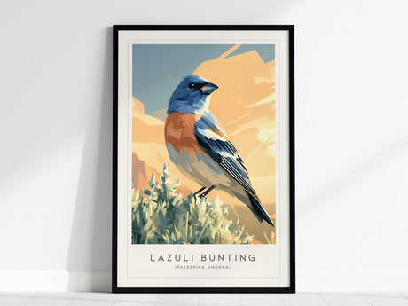Lazuli Bunting, Passerina amoena Poster | Vibrant Songbird Nature Poster Wall Art — framed wall art, 24x36 in