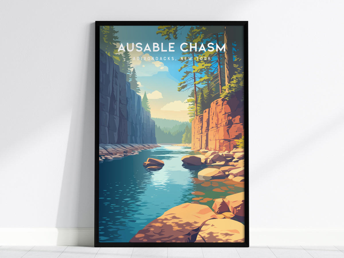 Ausable Chasm, Adirondacks, New York Poster | Gorge & Waterfall Vacation Wall Art — framed wall art, 24x36 in