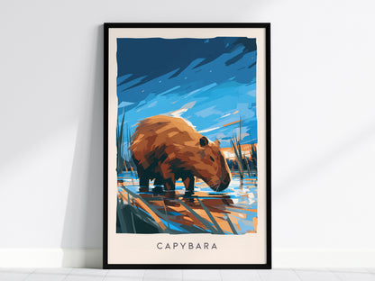 Capybara, Hydrochoerus hydrochaeris Poster | Gentle Giant Wildlife Wall Art — framed wall art, 24x36 in