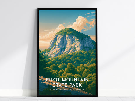 Pilot Mountain State Park, Pinnacle, North Carolina Poster | Rugged Peak & Forest Travel Wall Art — framed wall art, 24x36 in