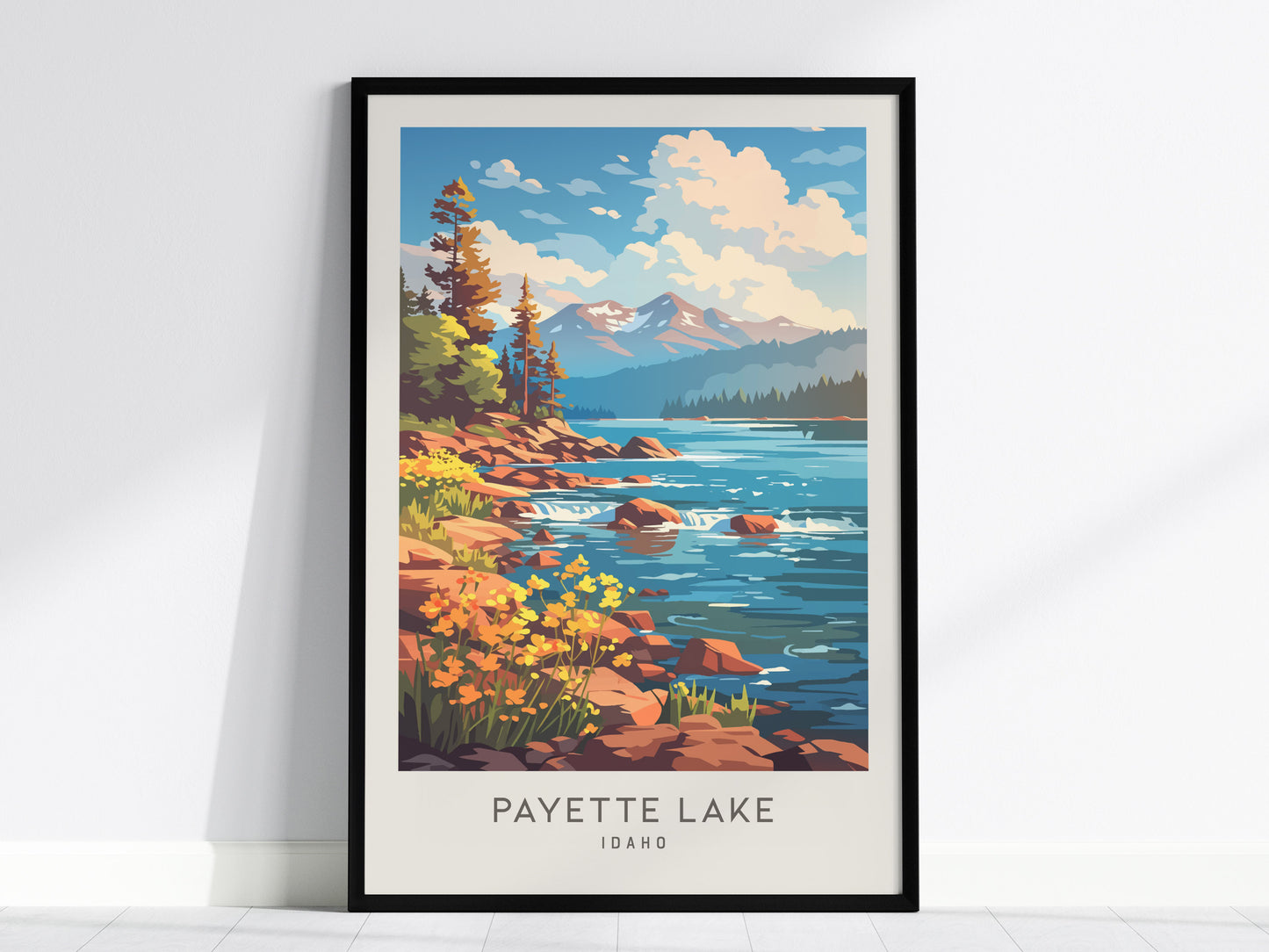 Payette Lake Matte Border Poster | Idaho Travel Wall Art — framed wall art, 24x36 in
