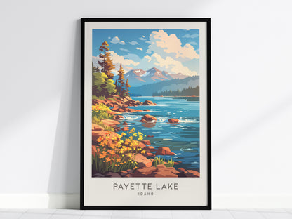 Payette Lake Matte Border Poster | Idaho Travel Wall Art — framed wall art, 24x36 in