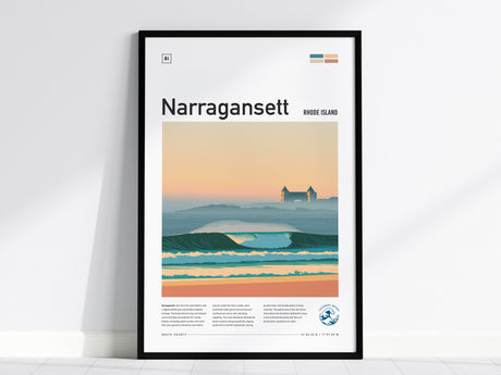 Narragansett, Rhode Island Poster | Surf Wall Art Beach House Decor — framed wall art, 24x36 in