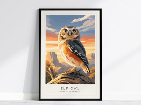 Elf Owl Poster | Desert Night Tiny Owl Wall Art — framed wall art, 24x36 in