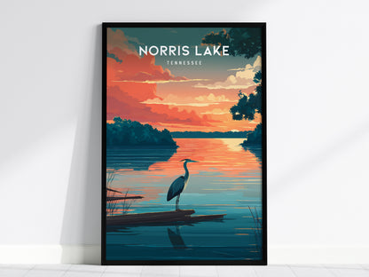 Norris Lake, Tennessee Poster | Lakeside Mountain Retreat Destination Print Wall Art — framed wall art, 24x36 in