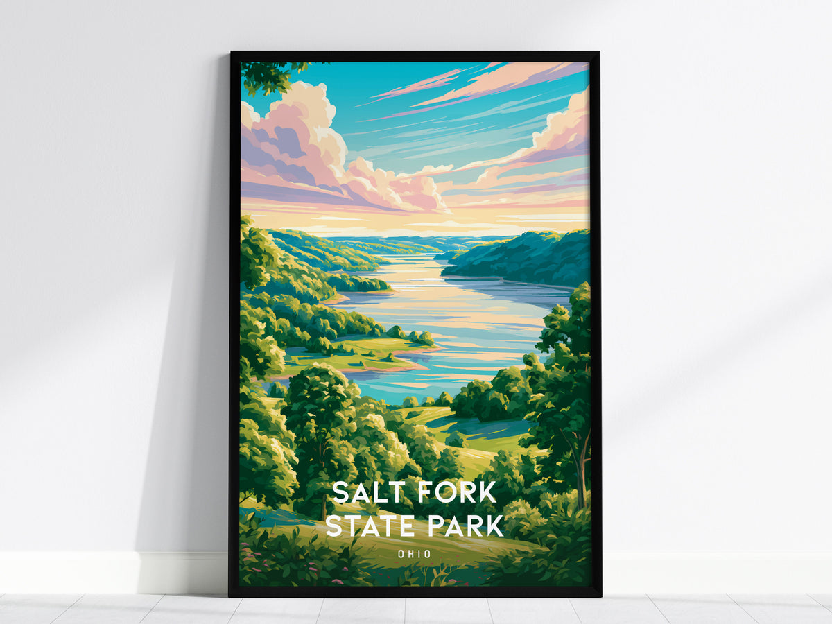 Salt Fork State Park, Ohio Poster | Lakeside Forest Retreat Wall Art — framed wall art, 24x36 in
