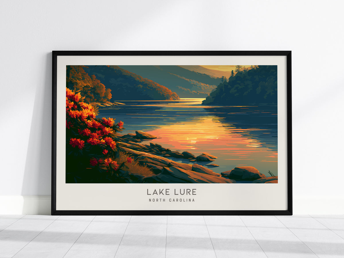 Lake Lure Landscape Matte Border Poster | North Carolina Travel Wall Art — framed wall art, 24x36 in