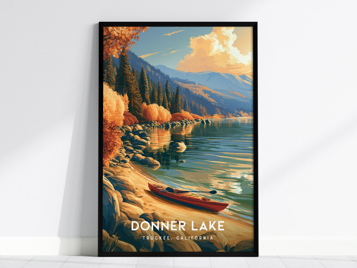 Donner Lake, Truckee, California Poster | Mountain Lake Travel Wall Art — framed wall art, 24x36 in