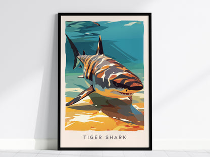 Tiger Shark, Galeocerdo cuvier Poster | Oceanic Predator Wildlife Wall Art — framed wall art, 24x36 in