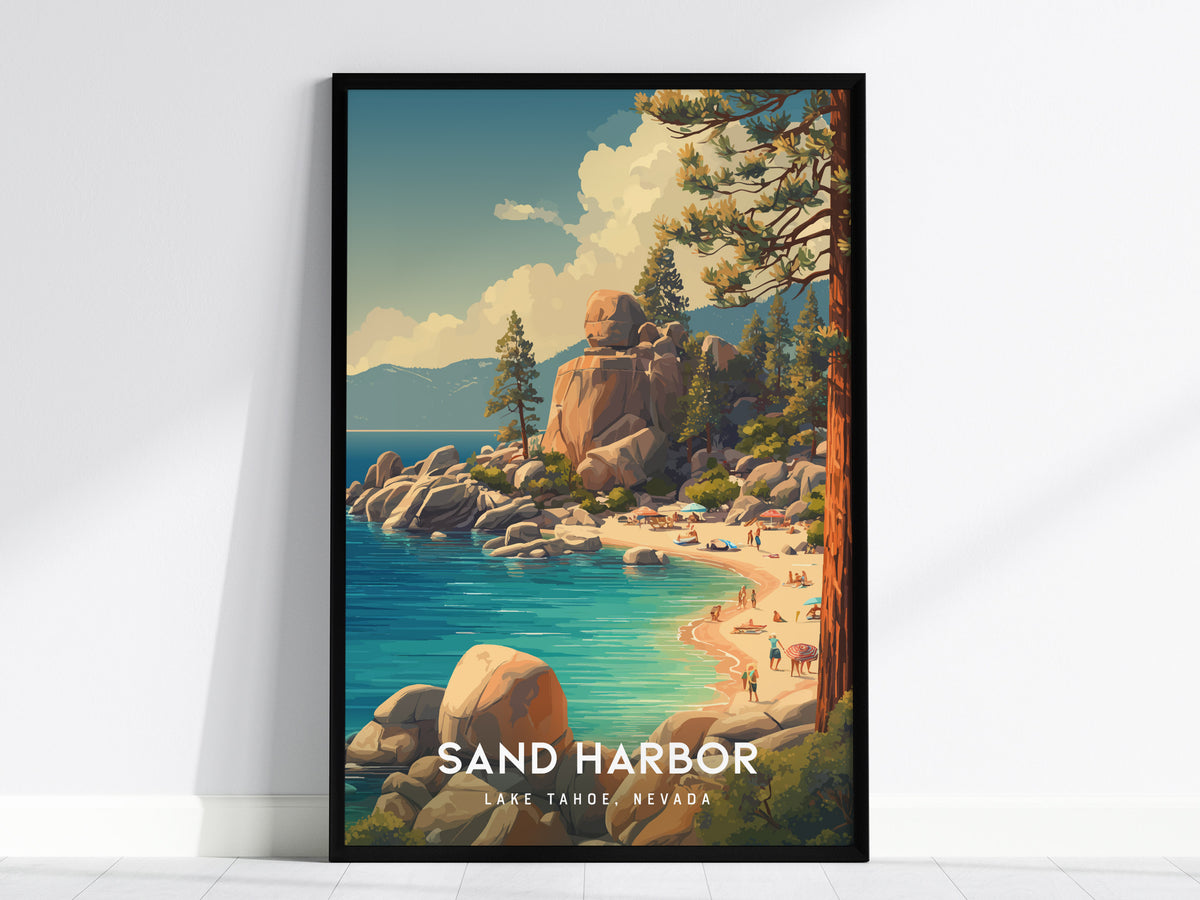 Sand Harbor, Lake Tahoe, Nevada Poster | Turquoise Waters & Granite Shores Wall Art — framed wall art, 24x36 in