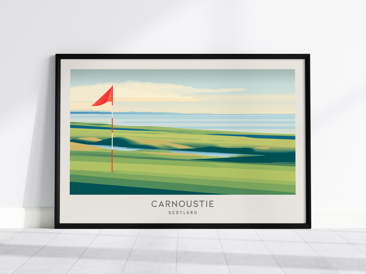 Carnoustie Landscape Matte Border Poster | Scotland Golf Course Print Travel Wall Art — framed wall art, 24x36 in