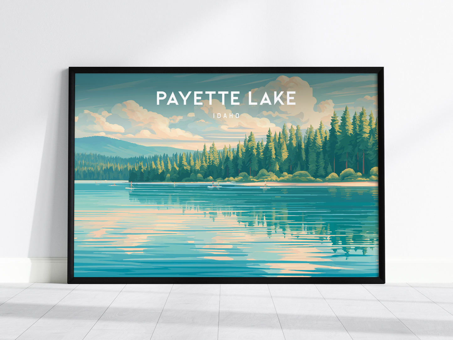 Payette Lake, Idaho Landscape Poster | Vacation Wall Art Framed or Unframed — framed wall art, 24x36 in