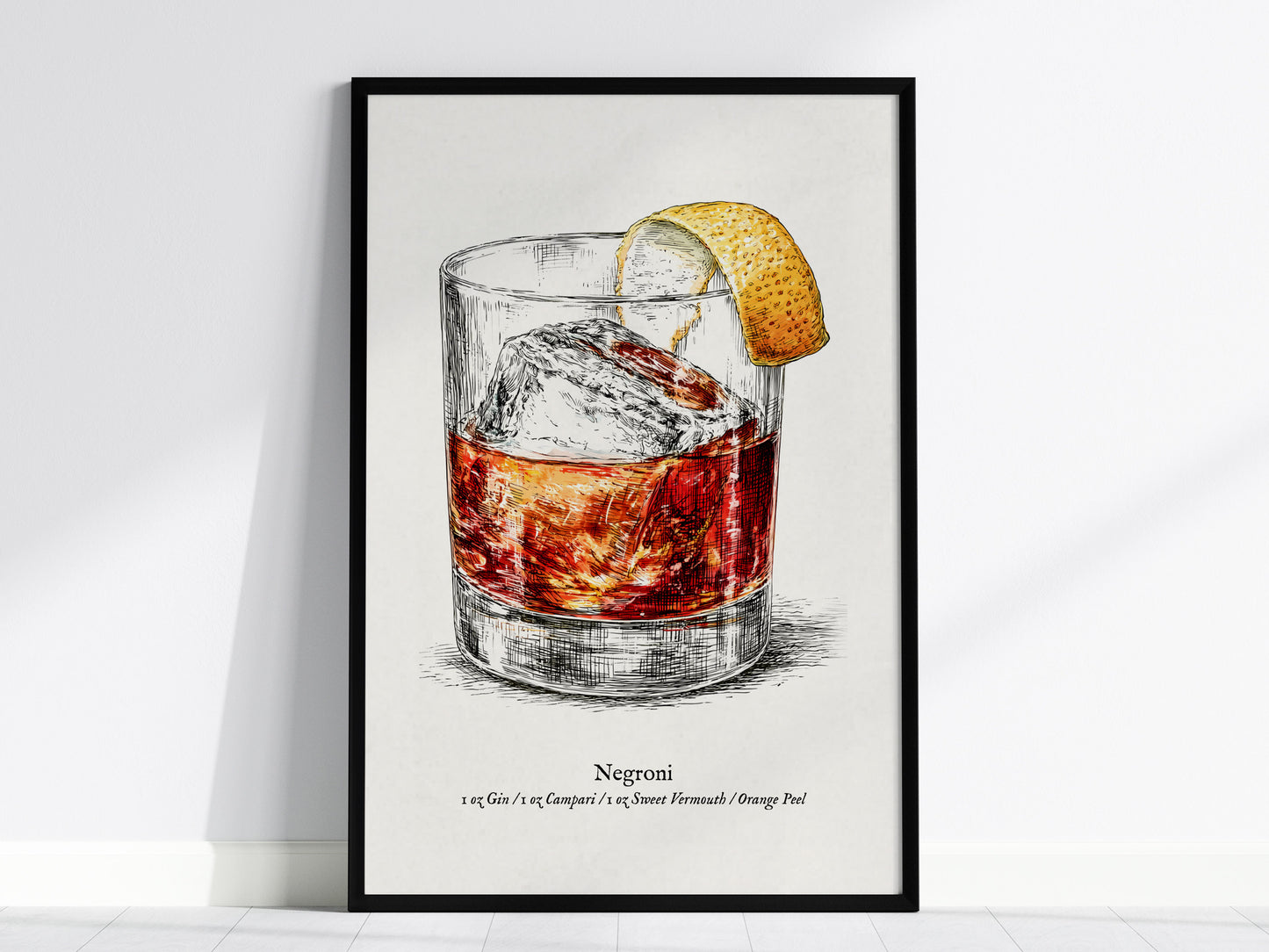 Negroni Poster | Vintage Cocktail Scientific Illustration Wall Art — framed wall art, 24x36 in