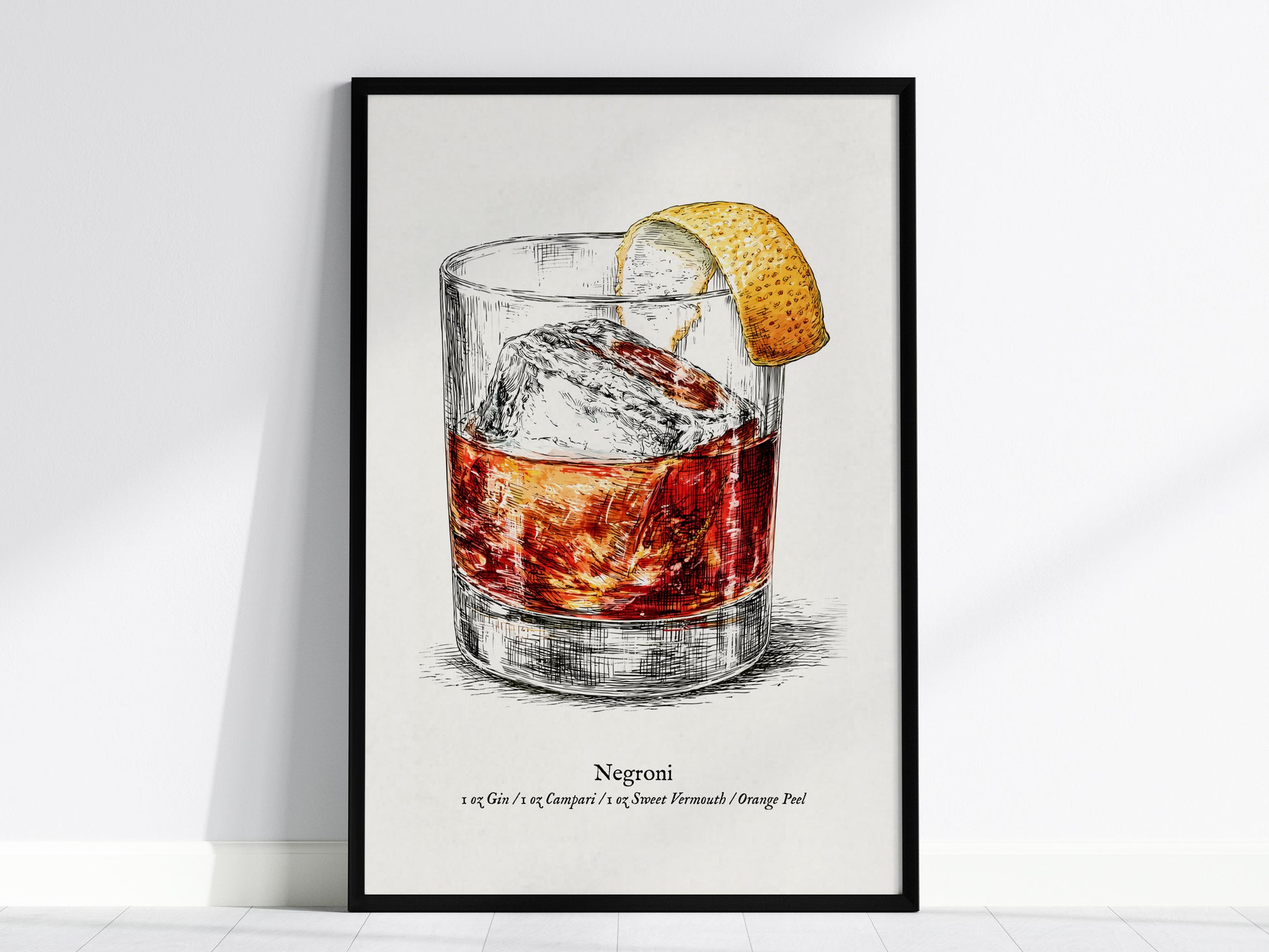 Negroni Poster | Vintage Cocktail Scientific Illustration Wall Art — framed wall art, 24x36 in