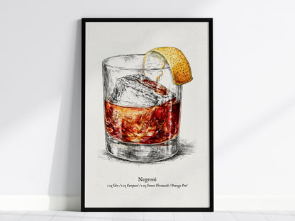 Negroni Poster | Vintage Cocktail Scientific Illustration Wall Art — framed wall art, 24x36 in