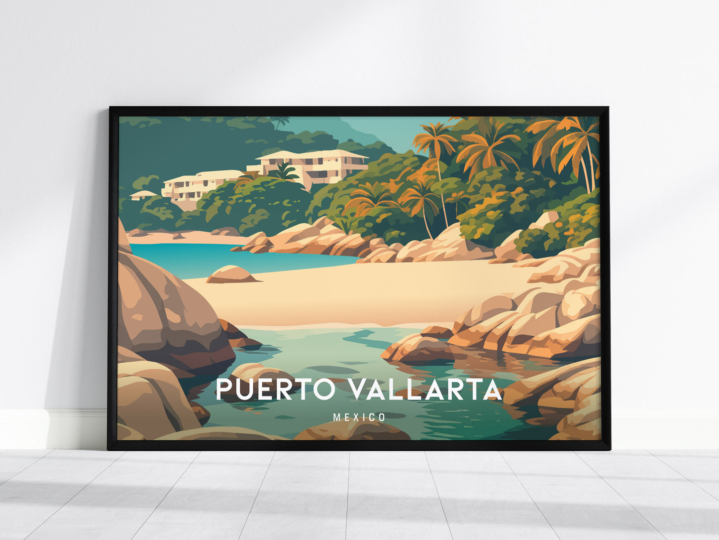 Puerto Vallarta Landscape Poster | Mexico Travel Wall Art — framed wall art, 24x36 in