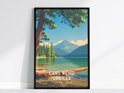 Lake Pend Oreille, Sandpoint, Idaho Poster | Mountain Lake Vacation Wall Art — framed wall art, 24x36 in