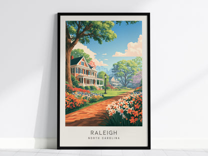 Raleigh Matte Border Poster | North Carolina Oak City Vacation Wall Art — framed wall art, 24x36 in