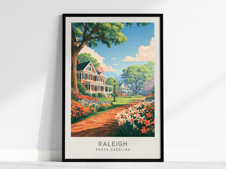 Raleigh Matte Border Poster | North Carolina Oak City Vacation Wall Art — framed wall art, 24x36 in