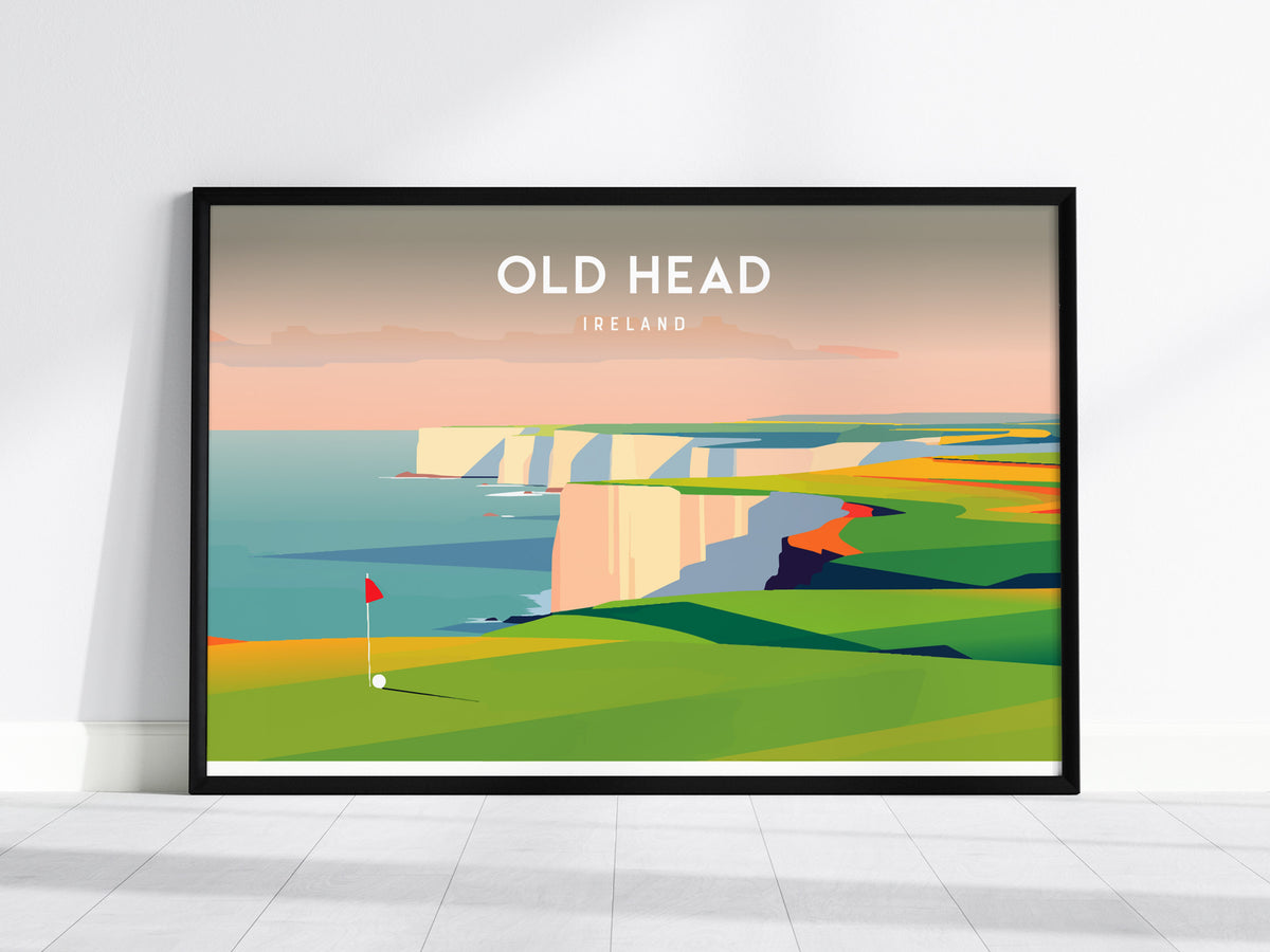 Old Head Landscape Poster | Ireland Links Poster & Framed or Unframed Golf Wall Art — framed wall art, 24x36 in