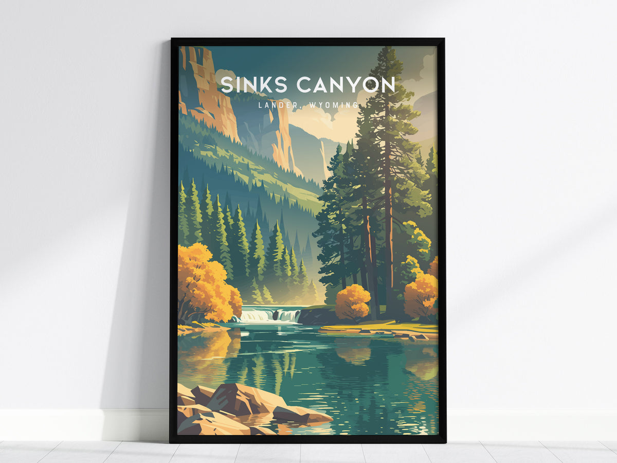 Sinks Canyon, Lander, Wyoming Poster | Wild River & Canyon Cliffs Destination Print — framed wall art, 24x36 in
