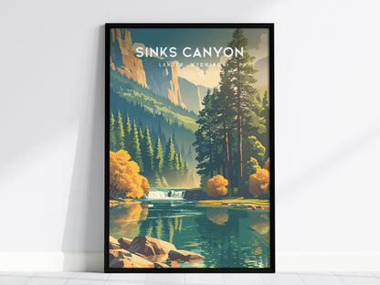 Sinks Canyon, Lander, Wyoming Poster | Wild River & Canyon Cliffs Destination Print — framed wall art, 24x36 in