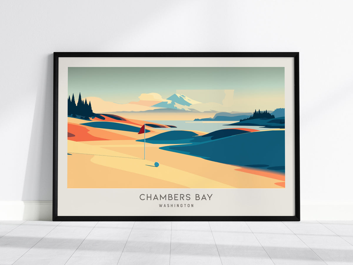 Chambers Bay Landscape Matte Border Poster | Washington Framed or Unframed Golf Wall Art — framed wall art, 24x36 in