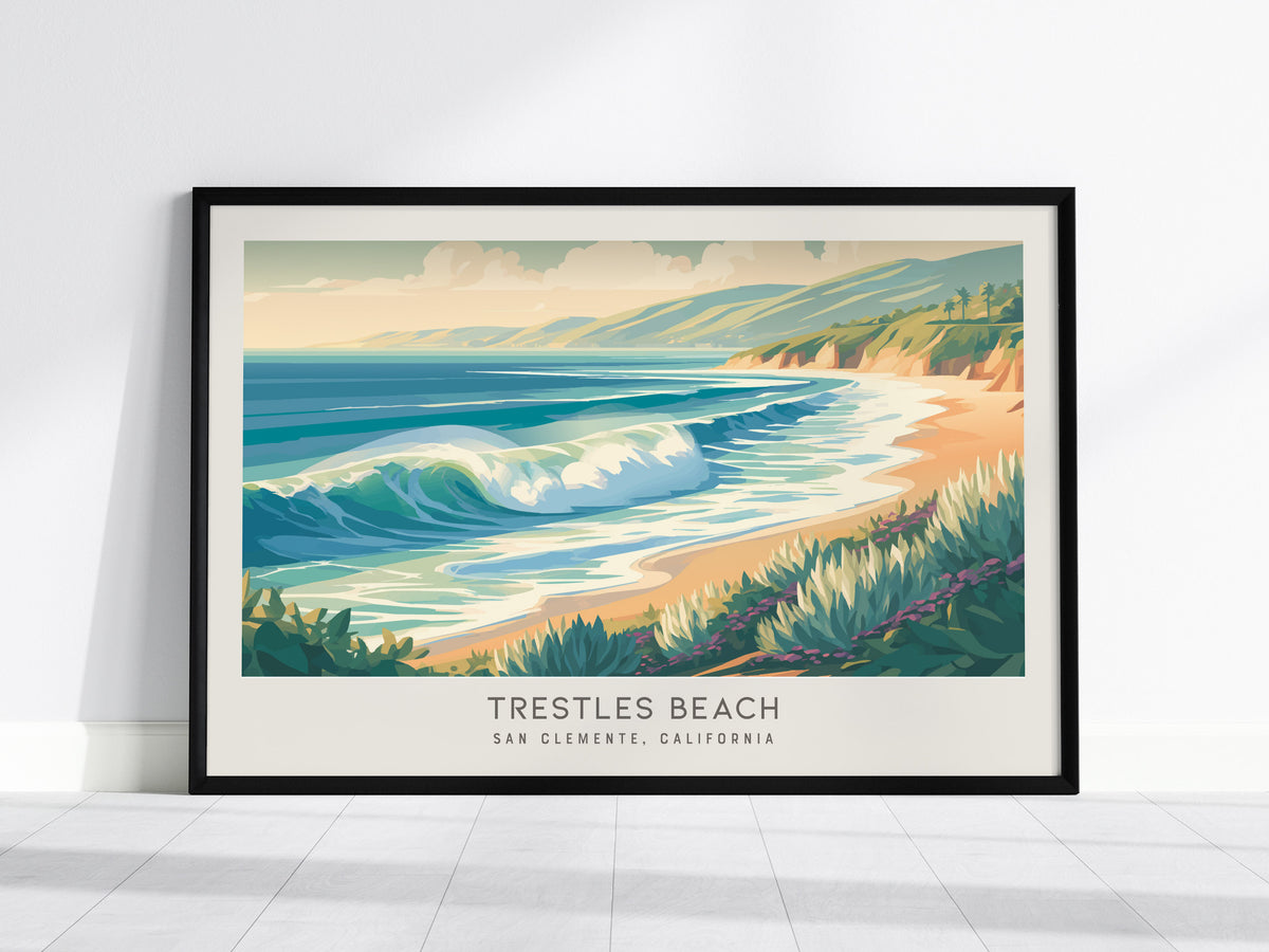 Trestles Beach Landscape Matte Border Poster | San Clemente, California Vacation Wall Art — framed wall art, 24x36 in