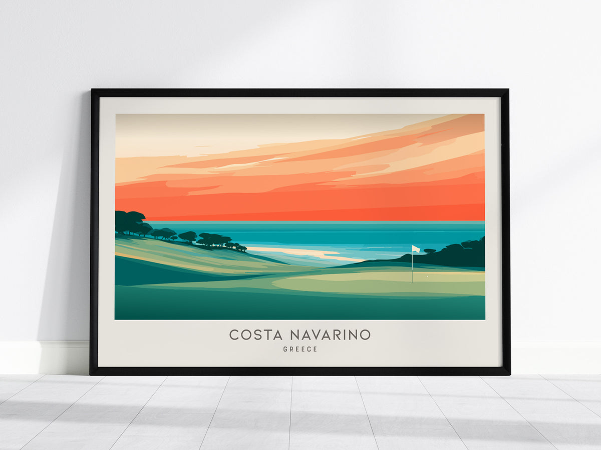 Costa Navarino Landscape Matte Border Poster | Greece Golf Wall Art & Framed or Unframed Links Decor — framed wall art, 24x36