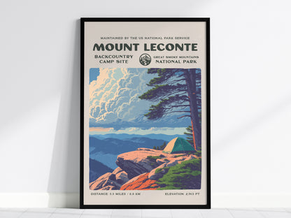 Mount LeConte, Great Smoky Mountains National Park Poster | Hiker Gift | Backcountry Trail Wall Art — framed wall art, 24x36