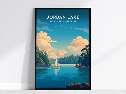 Jordan Lake, Apex, North Carolina Poster | Lakeside Serenity Travel Wall Art — framed wall art, 24x36 in