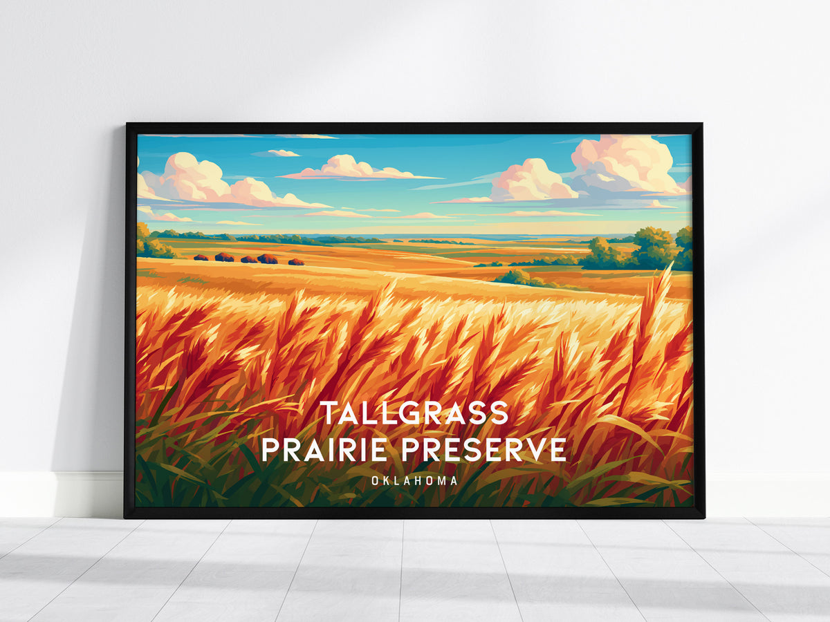 Tallgrass Prairie Preserve Landscape Poster | Oklahoma Vacation Wall Art — framed wall art, 24x36 in