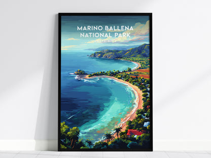 Marino Ballena National Park, Costa Rica Poster | Whale Tail Beach Tropical Wall Art — framed wall art, 24x36 in