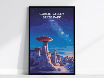 Goblin Valley State Park, Utah Poster | Desert Adventure Framed or Unframed Wall Art — framed wall art, 24x36 in