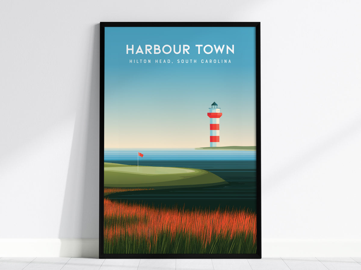 Harbour Town Golf Links, Hilton Head, South Carolina Poster | Iconic Lighthouse & Fairway Wall Art — framed wall art, 24x36 i