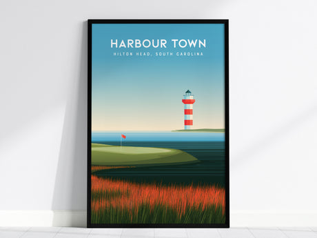 Harbour Town Golf Links, Hilton Head, South Carolina Poster | Iconic Lighthouse & Fairway Wall Art — framed wall art, 24x36 i