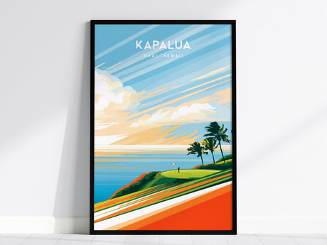 Kapalua Plantation Course, Maui, Hawaii Poster | Tropical Links Golfer Gift Wall Art — framed wall art, 24x36 in