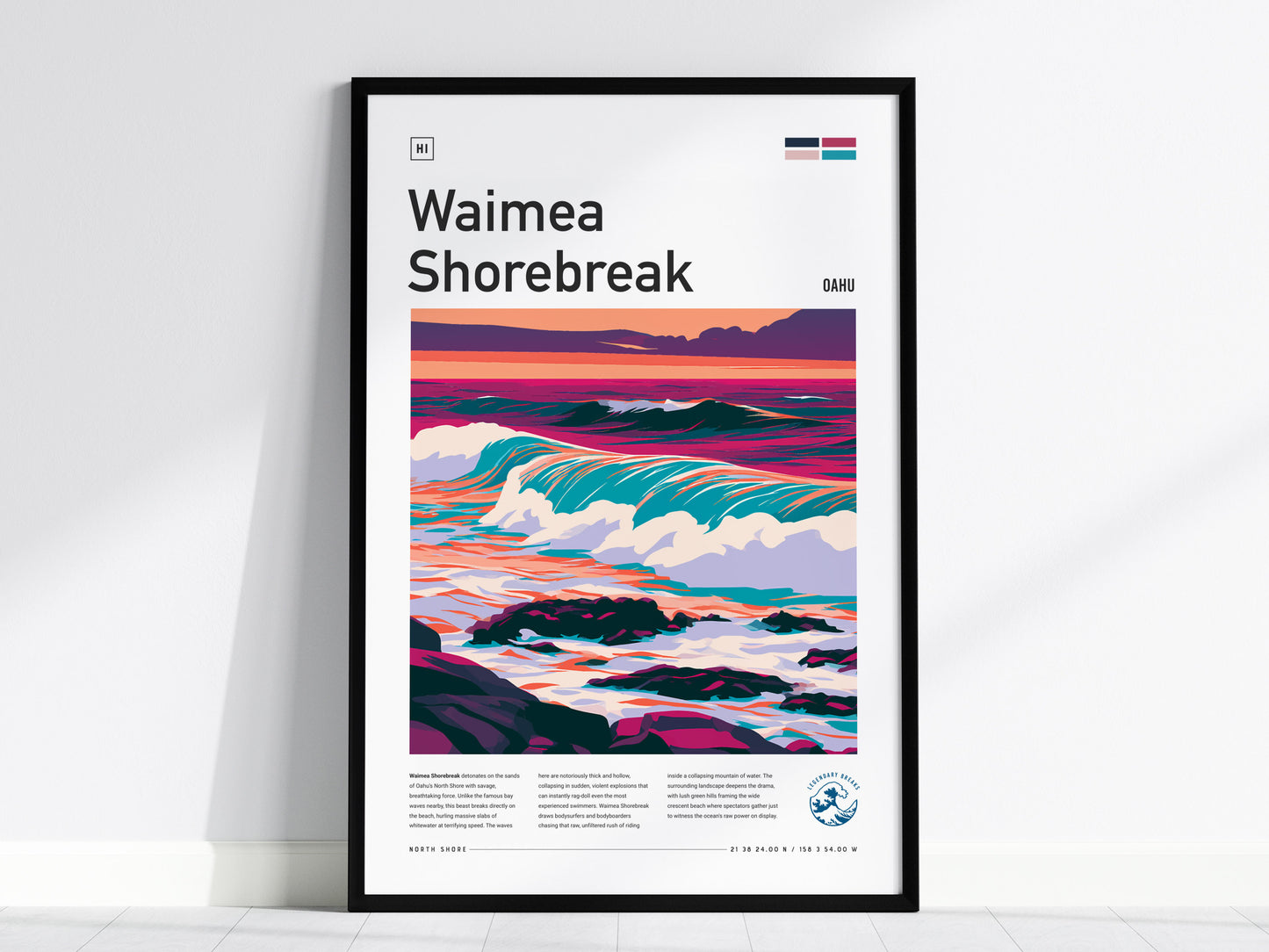 Waimea Shorebreak, Hawaii Poster | Thundering Waves North Shore Wall Art — framed wall art, 24x36 in