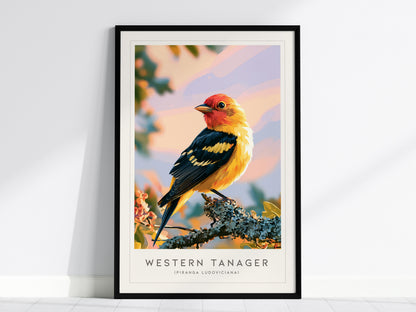 Western Tanager, Piranga ludoviciana Poster | Vibrant Songbird Nature Wall Art — framed wall art, 24x36 in
