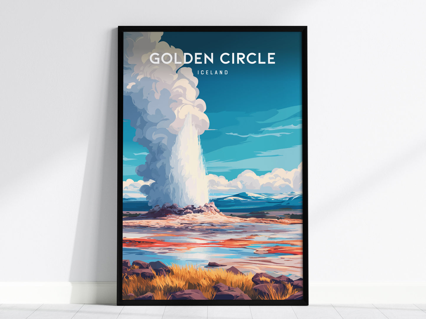Golden Circle, Iceland Poster | Geysers & Waterfalls Nordic Wall Art — framed wall art, 24x36 in