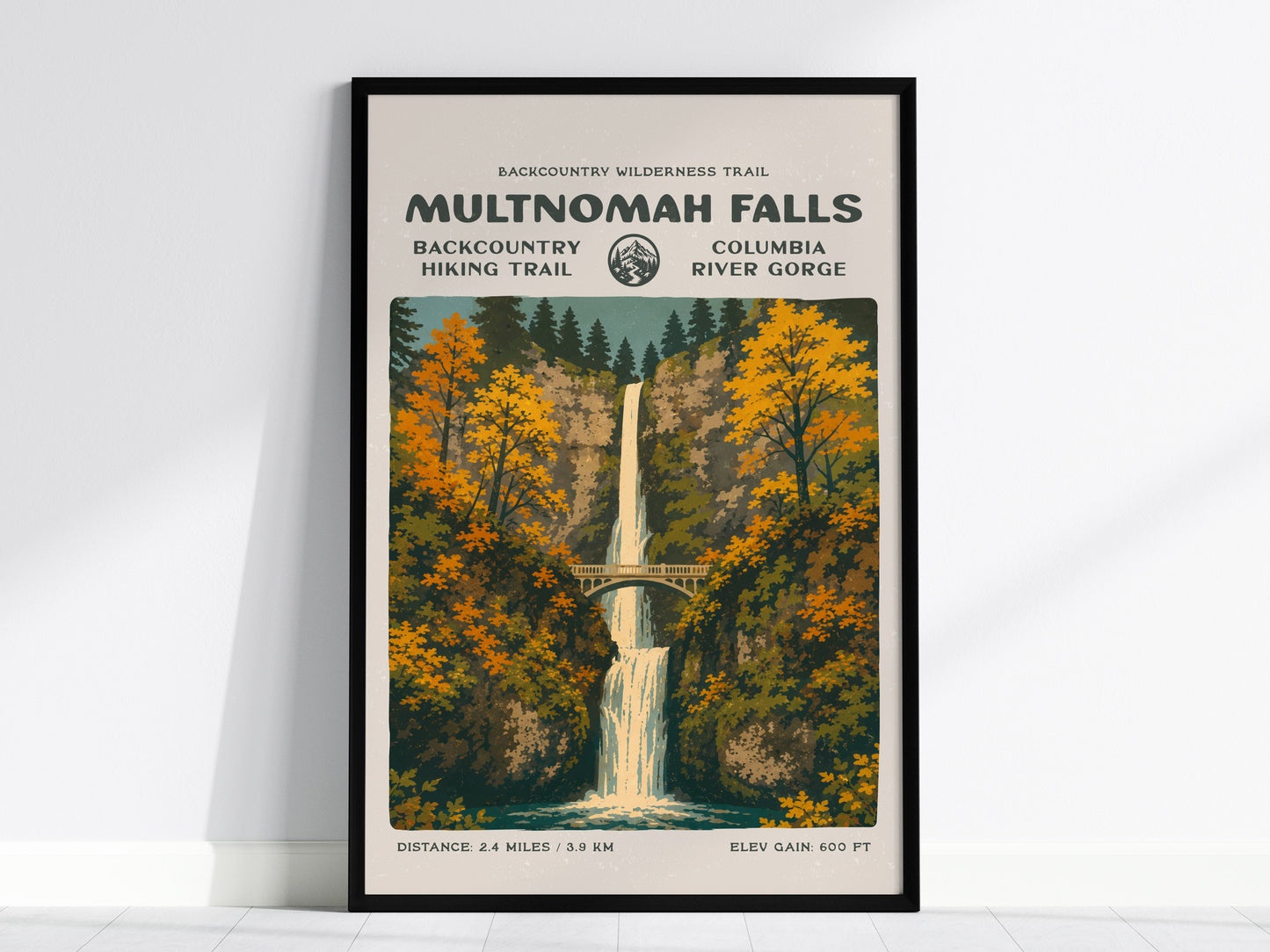 Multnomah Falls Poster | Oregon Waterfall Wall Art Print — framed wall art, 24x36 in