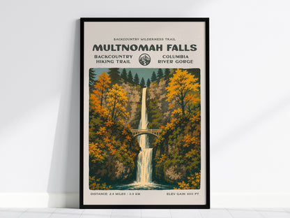 Multnomah Falls Poster | Oregon Waterfall Wall Art Print — framed wall art, 24x36 in