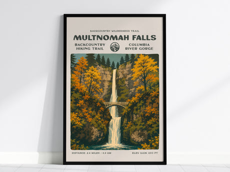 Multnomah Falls Poster | Oregon Waterfall Wall Art Print — framed wall art, 24x36 in