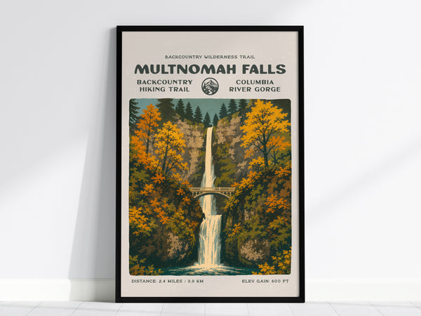 Multnomah Falls Poster | Oregon Waterfall Wall Art Print — framed wall art, 24x36 in