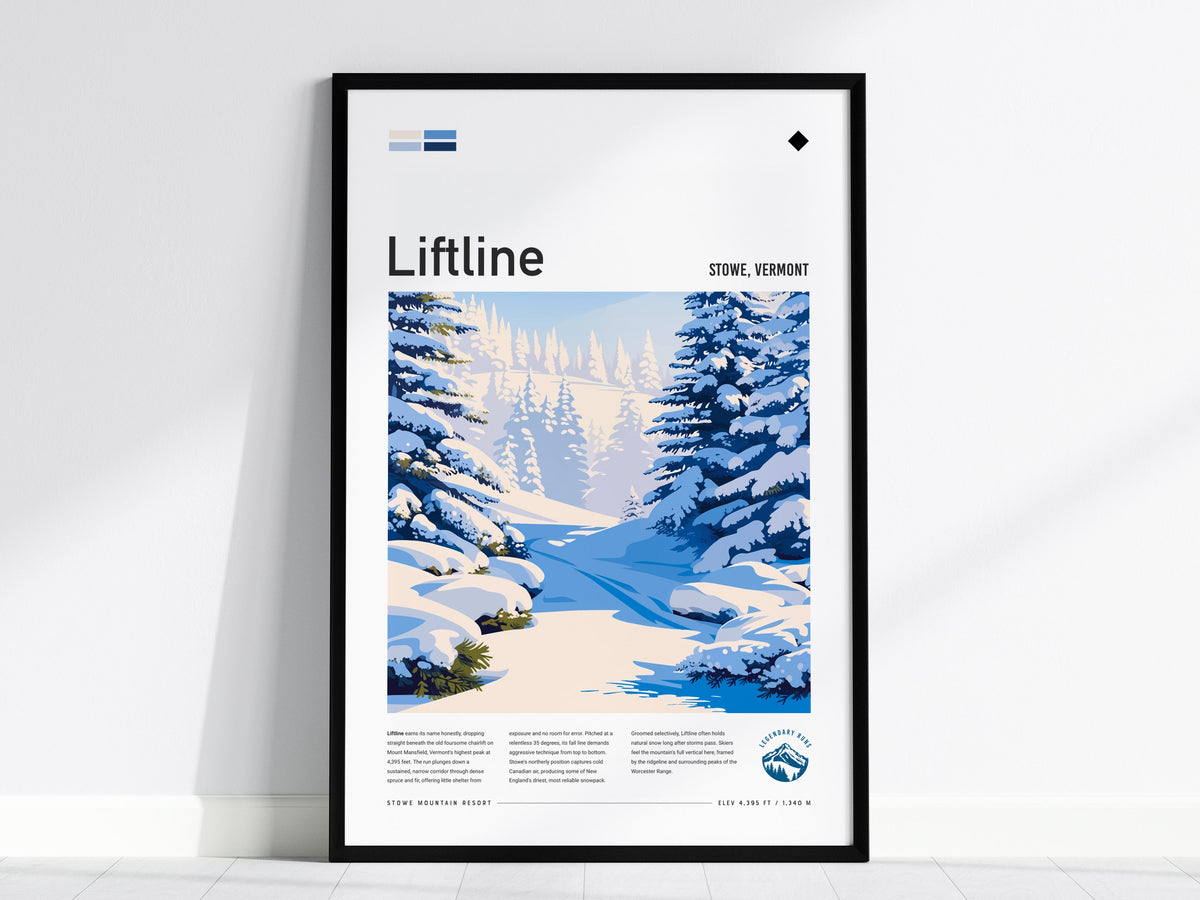 Liftline, Stowe, Vermont Poster | Alpine Print Ski Lodge Decor Wall Art — framed wall art, 24x36 in