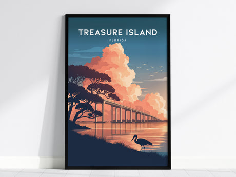 Treasure Island, Florida Poster | Sunset Beach & Lifeguard Tower Wall Art — framed wall art, 24x36 in