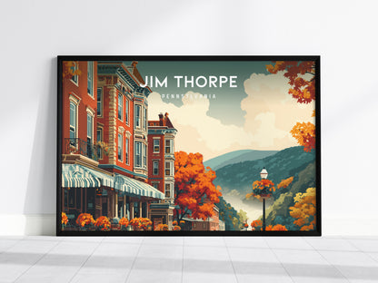 Jim Thorpe, Pennsylvania Landscape Poster | Scenic River Valley Getaway Vacation Wall Art — framed wall art, 24x36 in