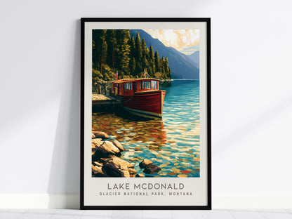 Lake McDonald Matte Border Poster | Glacier National Park, Montana Vacation Wall Art — framed wall art, 24x36 in